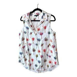 Forcynthia Linen‎ Short Sleeve Top Multi Palm Print Size Large